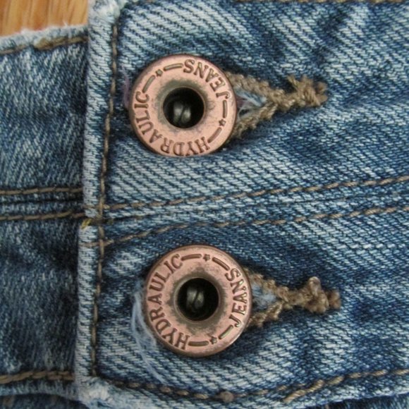 HYDRAULIC WOMEN'S SIZE 9 10 BLUE SLUB DENIM JEAN SKIRT SHORT MINI DISTRESSED - Picture 2 of 7